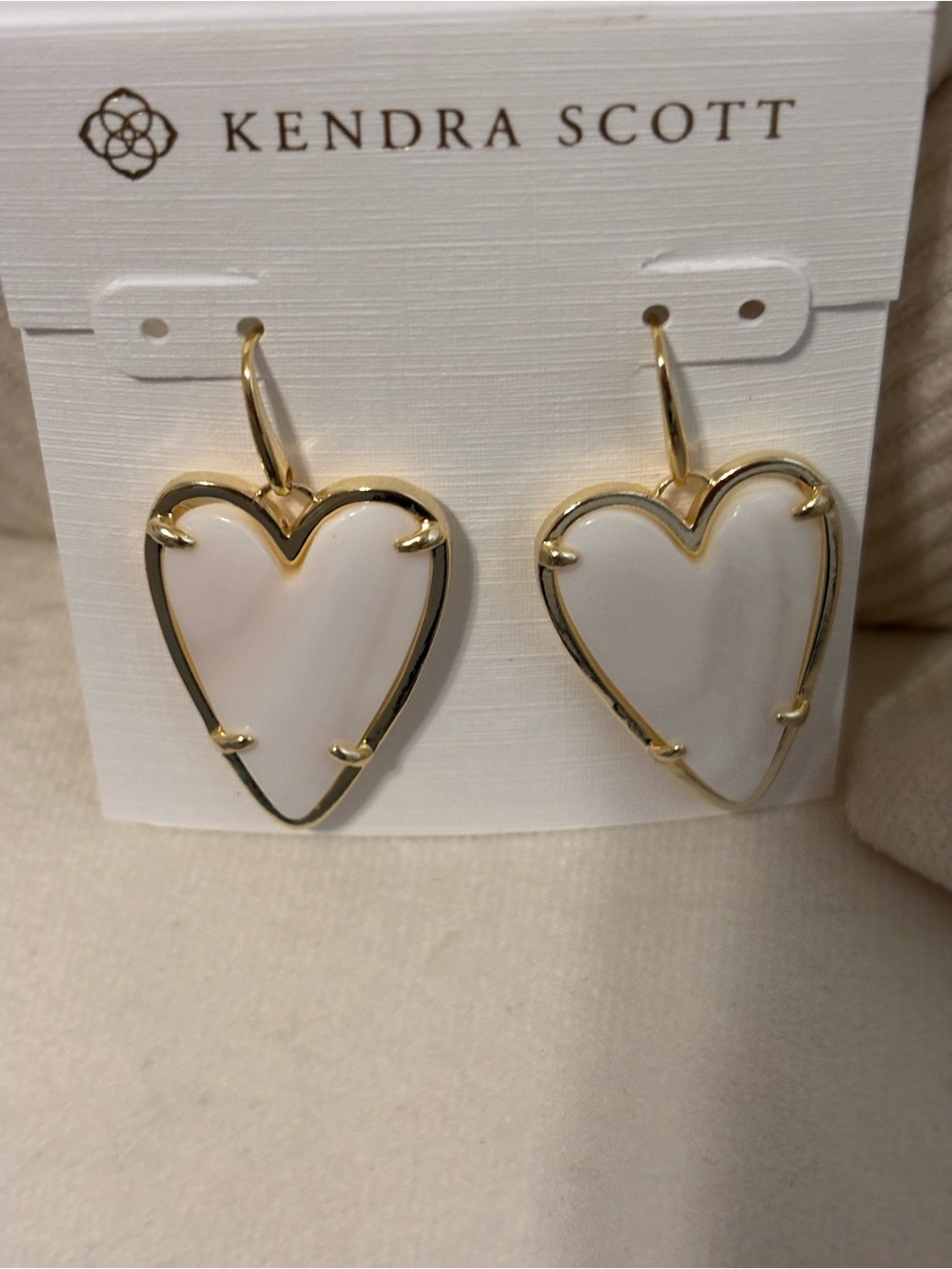 Kendra Scott Gold Heart Drop Earrings with White Enamel